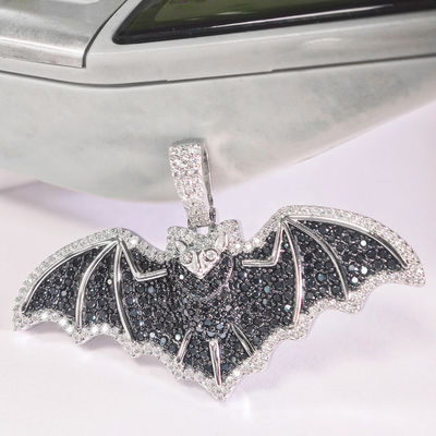 Custom Iced Out Hip Hop VVS Black Moissanite Jewelry Bat Pendant Round Cut 925 Sterling Silver Pass Diamond Tester for Unisex