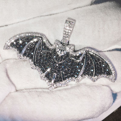 Custom Iced Out Hip Hop VVS Black Moissanite Jewelry Bat Pendant Round Cut 925 Sterling Silver Pass Diamond Tester for Unisex