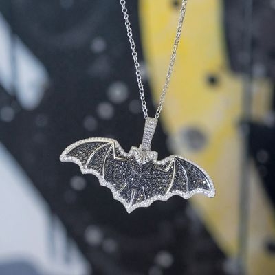 Custom Iced Out Hip Hop VVS Black Moissanite Jewelry Bat Pendant Round Cut 925 Sterling Silver Pass Diamond Tester for Unisex