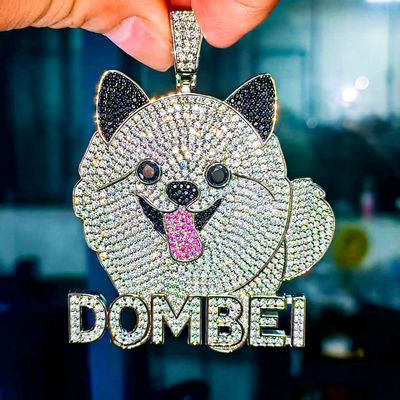 Hip Hop Dombei 925 Sterling Silver VVS Black Pink Iced Moissanite Pendant Cute Cartoon Dog Face Pass Diamond Pendants Charms