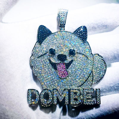 Hip Hop Dombei 925 Sterling Silver VVS Black Pink Iced Moissanite Pendant Cute Cartoon Dog Face Pass Diamond Pendants Charms