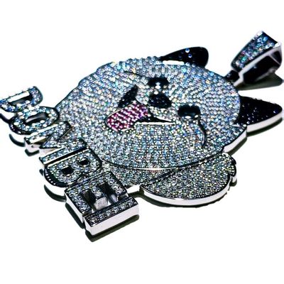Hip Hop Dombei 925 Sterling Silver VVS Black Pink Iced Moissanite Pendant Cute Cartoon Dog Face Pass Diamond Pendants Charms