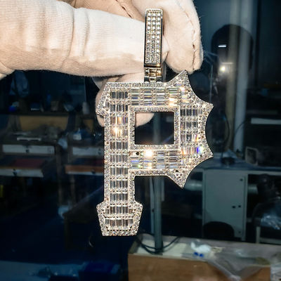 Hip Hop Luxury Jewelry  925 Sterling Silver D Color VVS Baguette Moissanite Diamond Custom Letter P Charms Pendant for Necklace