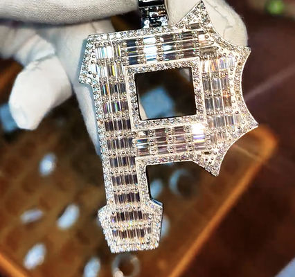 Hip Hop Luxury Jewelry  925 Sterling Silver D Color VVS Baguette Moissanite Diamond Custom Letter P Charms Pendant for Necklace