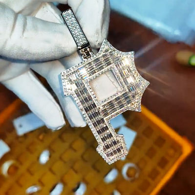 Hip Hop Luxury Jewelry  925 Sterling Silver D Color VVS Baguette Moissanite Diamond Custom Letter P Charms Pendant for Necklace