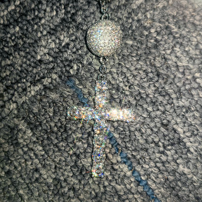Pass Diamond Tester D Color VVS Moissanite Rosary Diamond 925 Silver Iced Out Virgin Mary 15mm Ball Chain With Cross Pendant