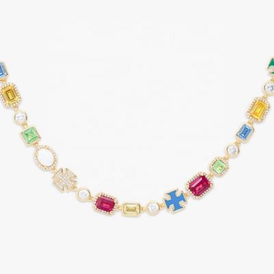 Pass Diamond Tester Hip Hop D Color Moissanite Mix Colorful Multi Gemstone Tennis Chain With 925 Sterling Silver GRA Women Men