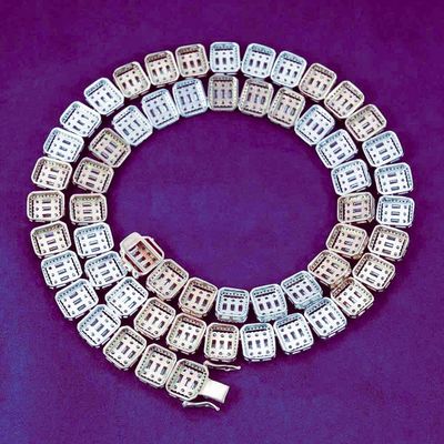 Pass Diamond Tester Hip Hop D Color Baguette 13mm Moissanite Square Men's Cluster Tennis Chain With 925 Sterling Silver GRA