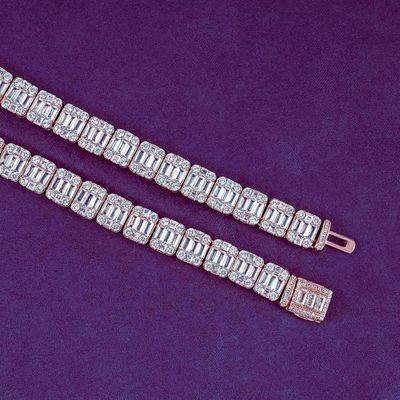 Hip Hop GRA Bling VVS 925 Sterling Silver Pass Diamond Tester Cluster Princess Baguette Cut Moissanite Tennis Chain for Men