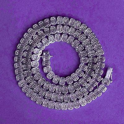 Wholesale Hip Hop Fine Jewelry 7MM 8MM VVS Moissanite Men's Baguette Tennis Chain With 925 Sterling Silver Pass Diamond Tester